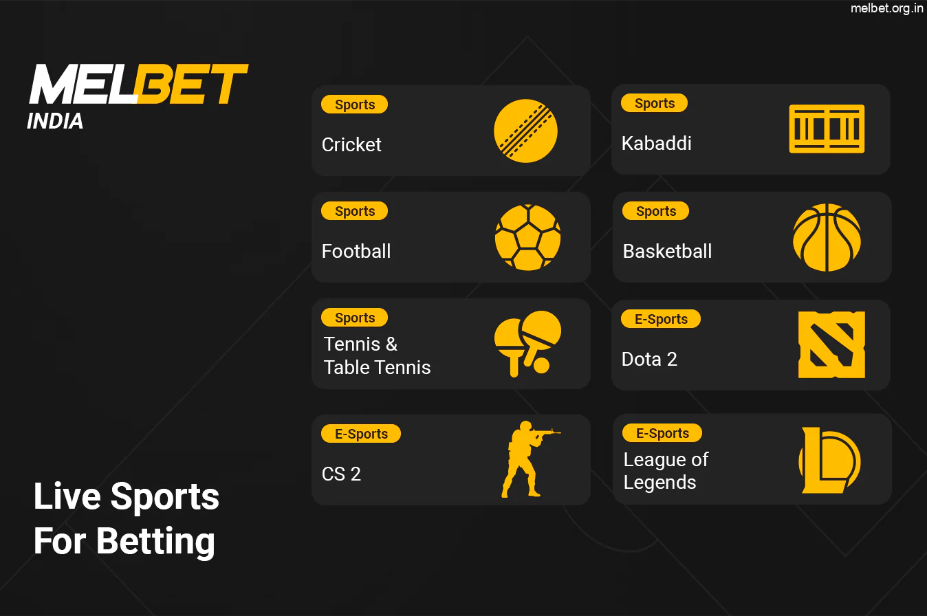 Players can bet on more than 50 sports in Live at Melbet India